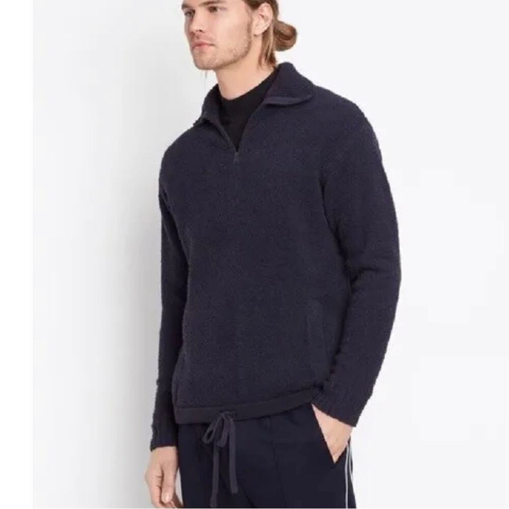 VINCE Mens Italian Yarn Terry Black 1/4 Zip Mock Sweater Size Large